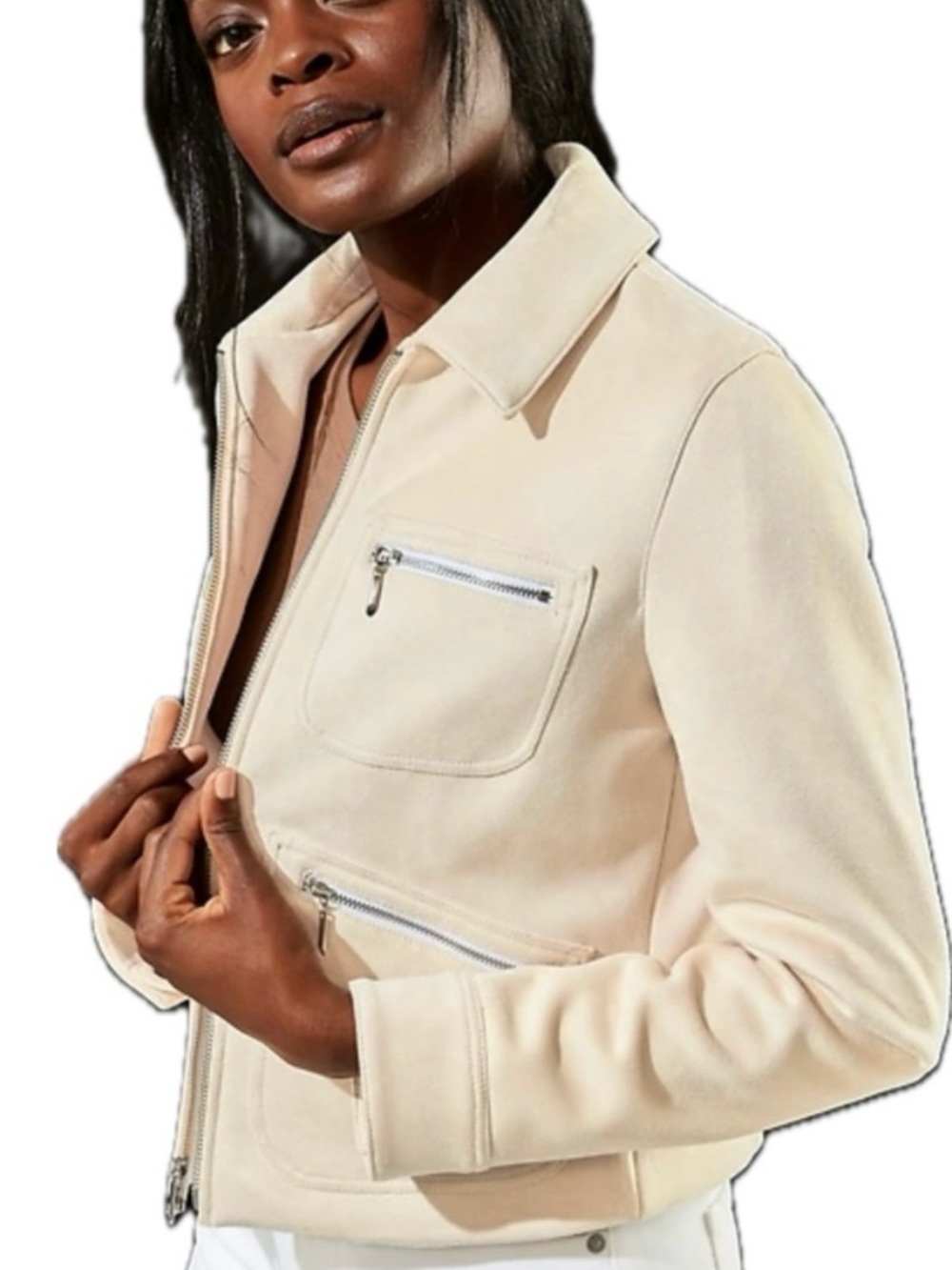 Banana Republic Suede Moto Jacket Cream Biker 5-Pocket - Size XL